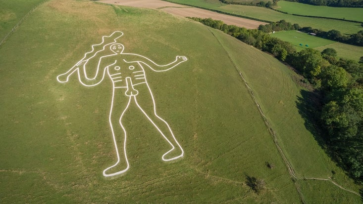 The Cerne Abbas chalk giant after being re-chalked September 2019